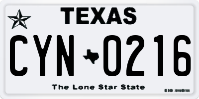 TX license plate CYN0216