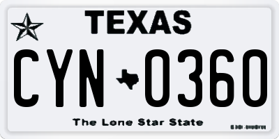 TX license plate CYN0360