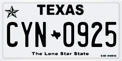 TX license plate CYN0925
