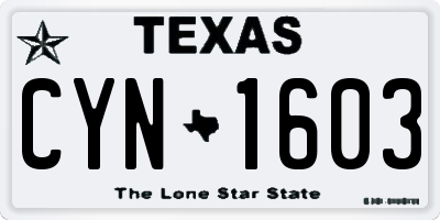 TX license plate CYN1603