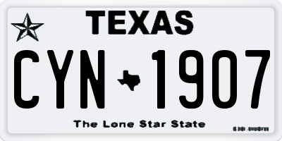TX license plate CYN1907