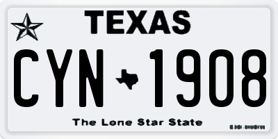 TX license plate CYN1908