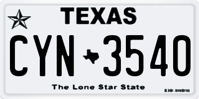 TX license plate CYN3540