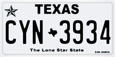 TX license plate CYN3934