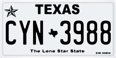 TX license plate CYN3988