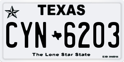 TX license plate CYN6203