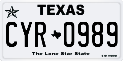 TX license plate CYR0989