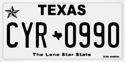 TX license plate CYR0990