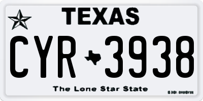 TX license plate CYR3938