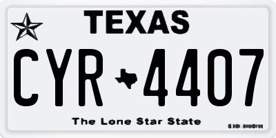 TX license plate CYR4407
