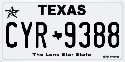 TX license plate CYR9388