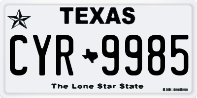 TX license plate CYR9985