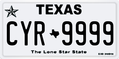 TX license plate CYR9999