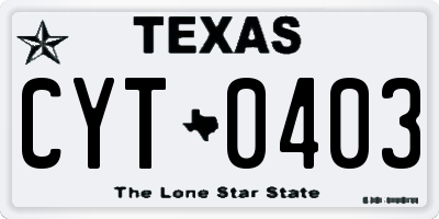 TX license plate CYT0403