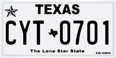 TX license plate CYT0701