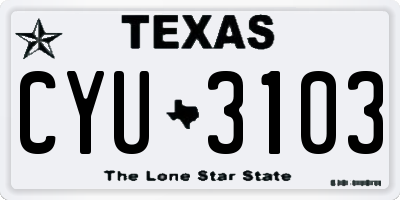 TX license plate CYU3103