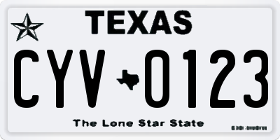 TX license plate CYV0123