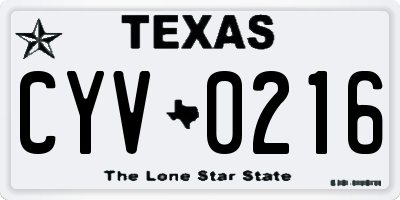 TX license plate CYV0216