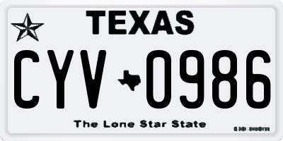 TX license plate CYV0986