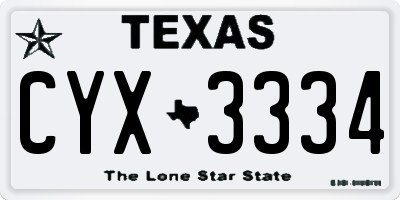 TX license plate CYX3334