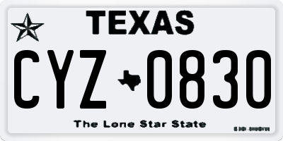 TX license plate CYZ0830
