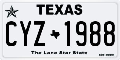 TX license plate CYZ1988