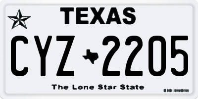 TX license plate CYZ2205