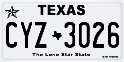TX license plate CYZ3026