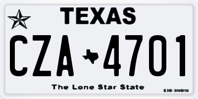TX license plate CZA4701