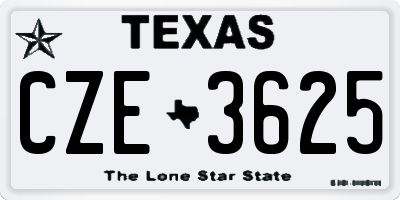 TX license plate CZE3625
