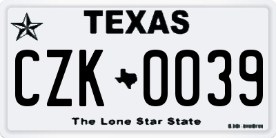 TX license plate CZK0039