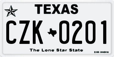 TX license plate CZK0201