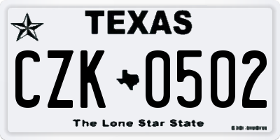 TX license plate CZK0502