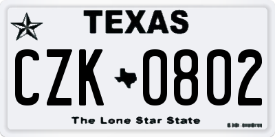 TX license plate CZK0802