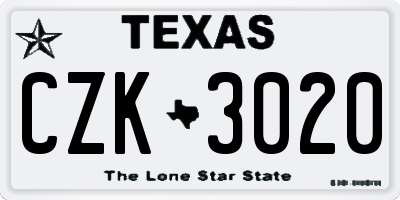 TX license plate CZK3020