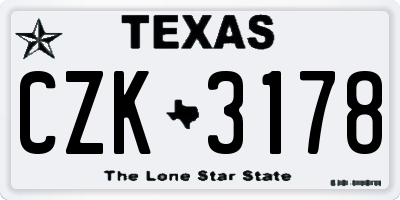 TX license plate CZK3178