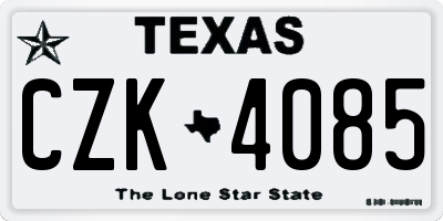 TX license plate CZK4085
