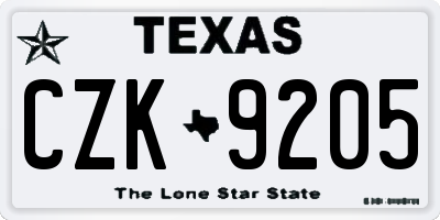 TX license plate CZK9205