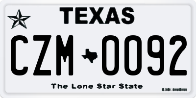 TX license plate CZM0092