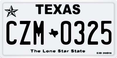 TX license plate CZM0325