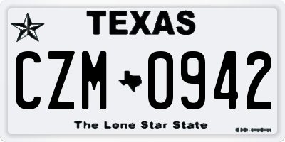TX license plate CZM0942