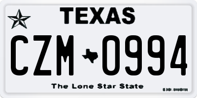 TX license plate CZM0994