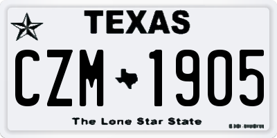 TX license plate CZM1905