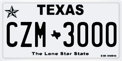 TX license plate CZM3000