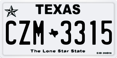 TX license plate CZM3315