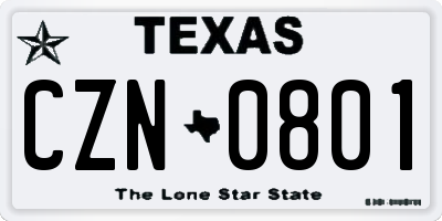 TX license plate CZN0801