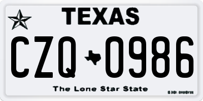 TX license plate CZQ0986