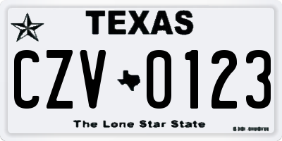 TX license plate CZV0123
