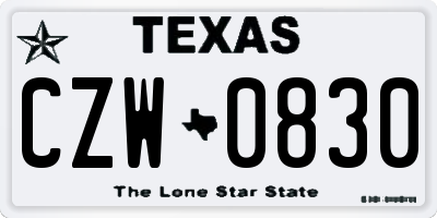 TX license plate CZW0830