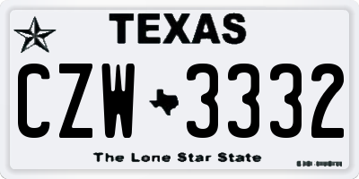 TX license plate CZW3332